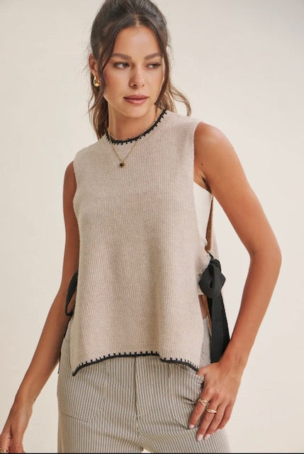 Effortless weekend side ribbon tie sweater vest