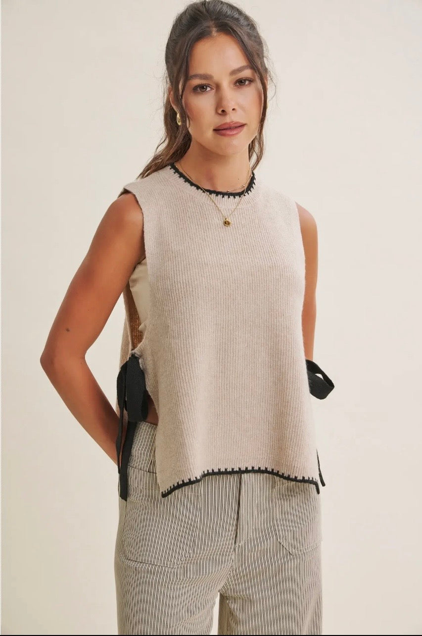 Effortless weekend side ribbon tie sweater vest