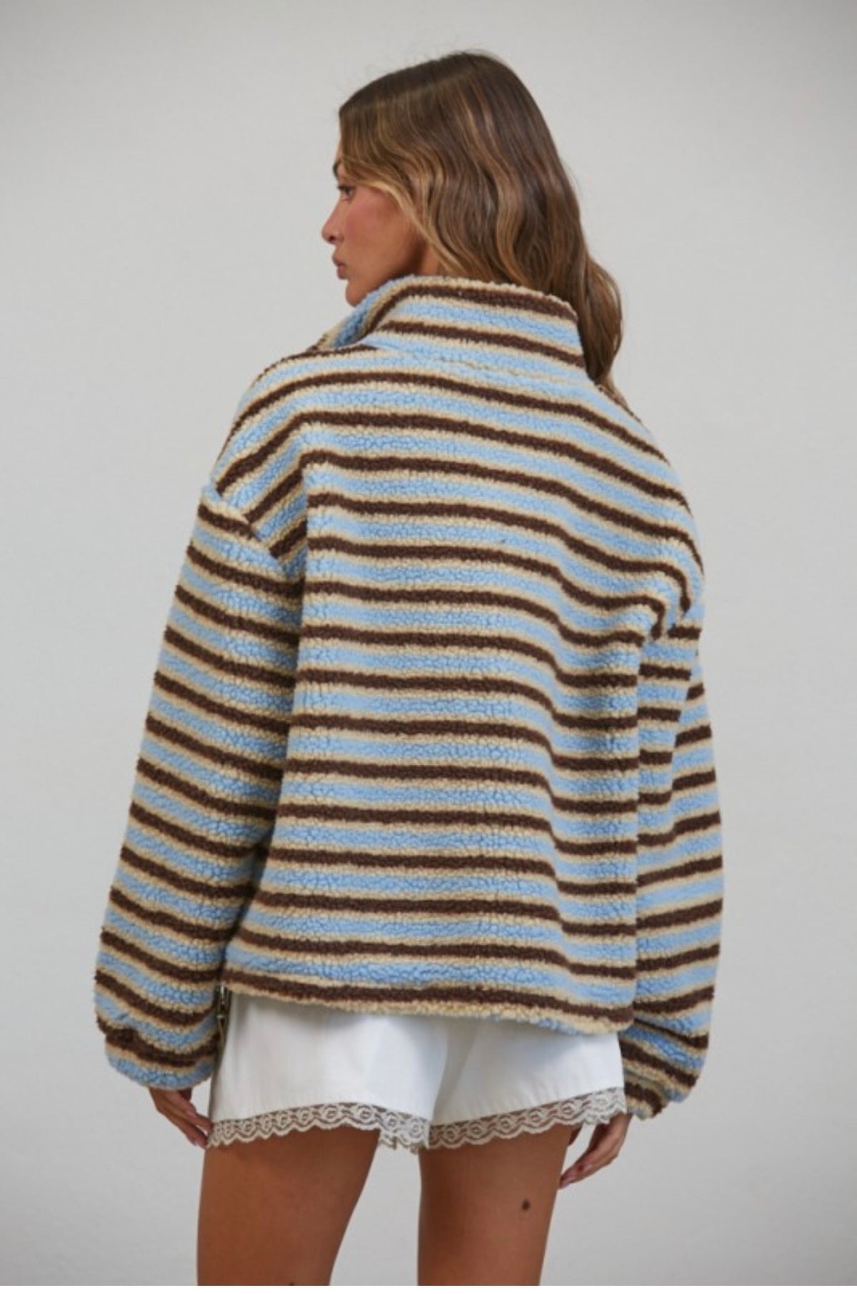 Relaxed sherpa striped half zip