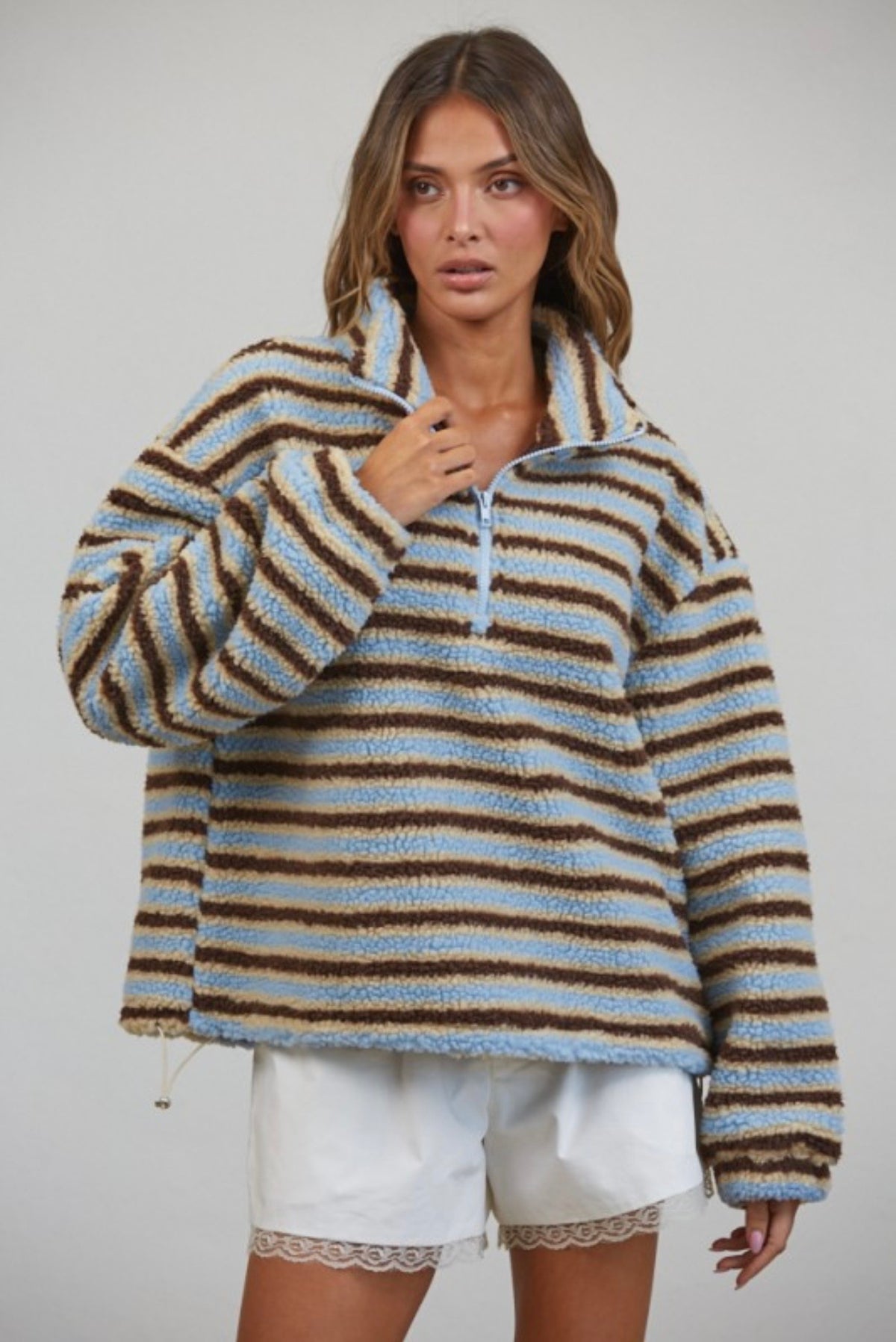Relaxed sherpa striped half zip