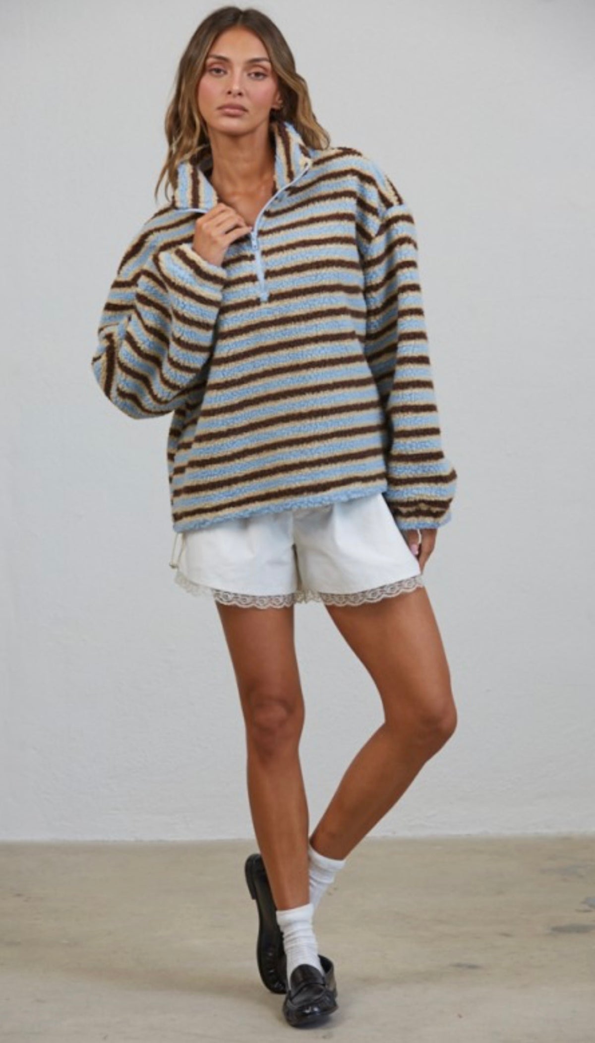 Relaxed sherpa striped half zip