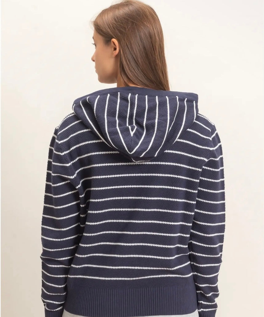 Navy striped hooded top