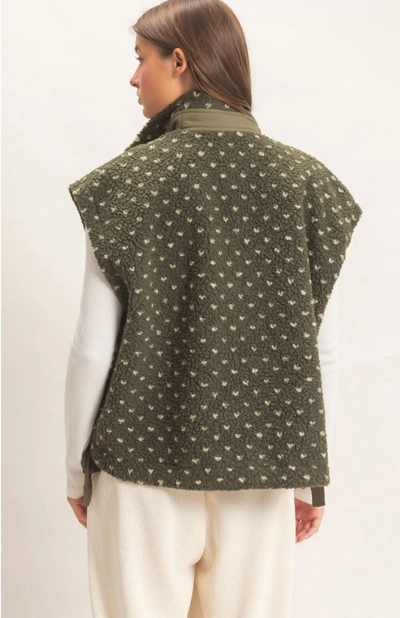 Green polka dot sherpa vest