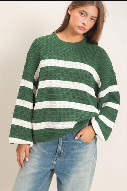 Green/white striped sweater