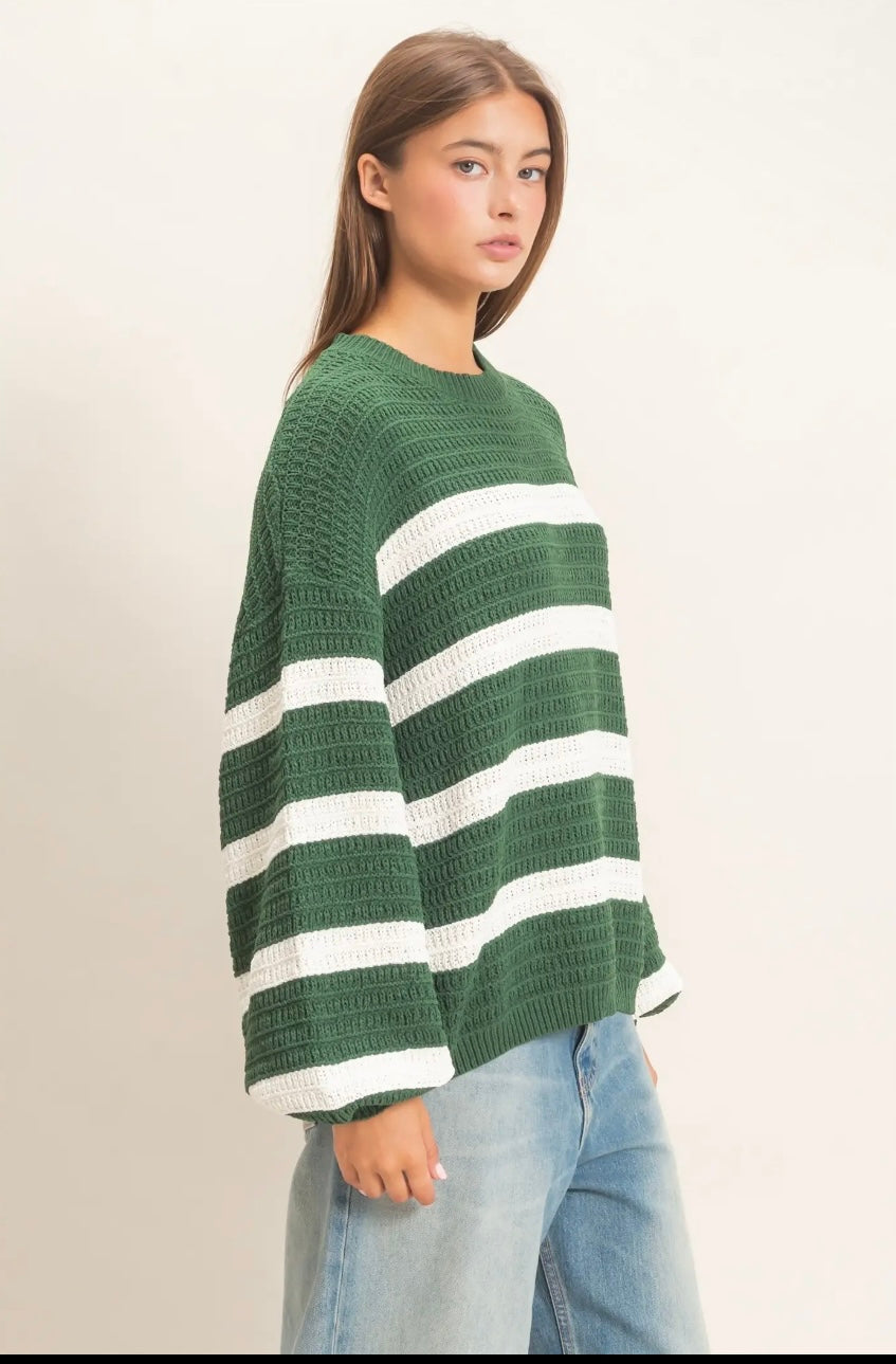 Green/white striped sweater