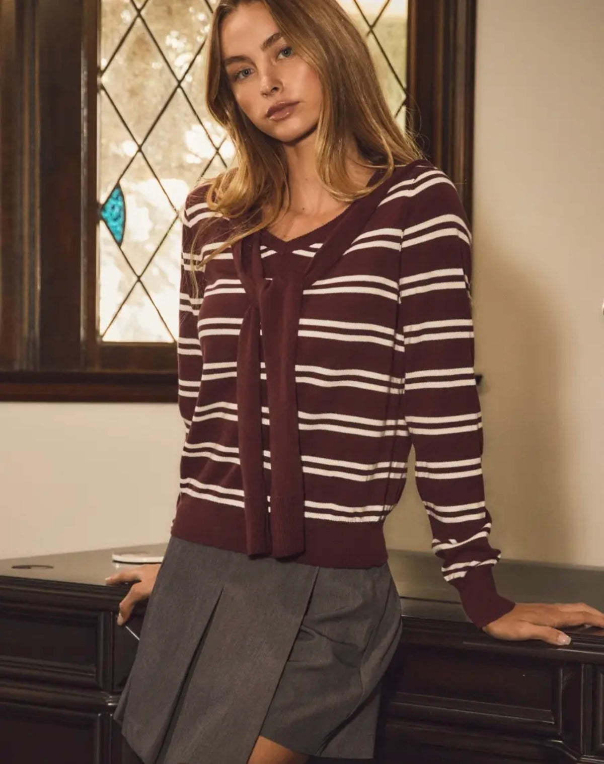 Burgandy stripe sweater combo