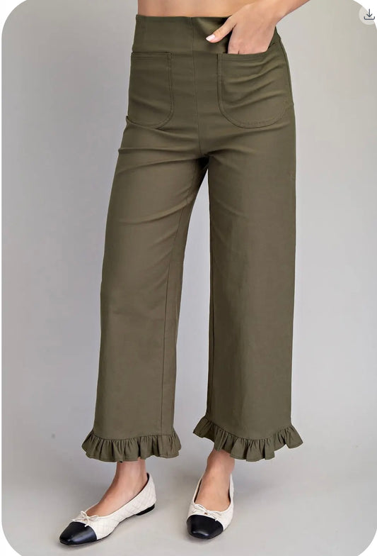 Olive ruffle hem pant