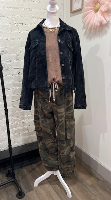 Black washed corduroy jacket