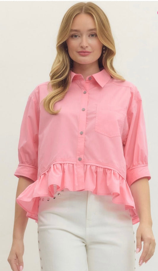 Pink blouse with bottom ruffle