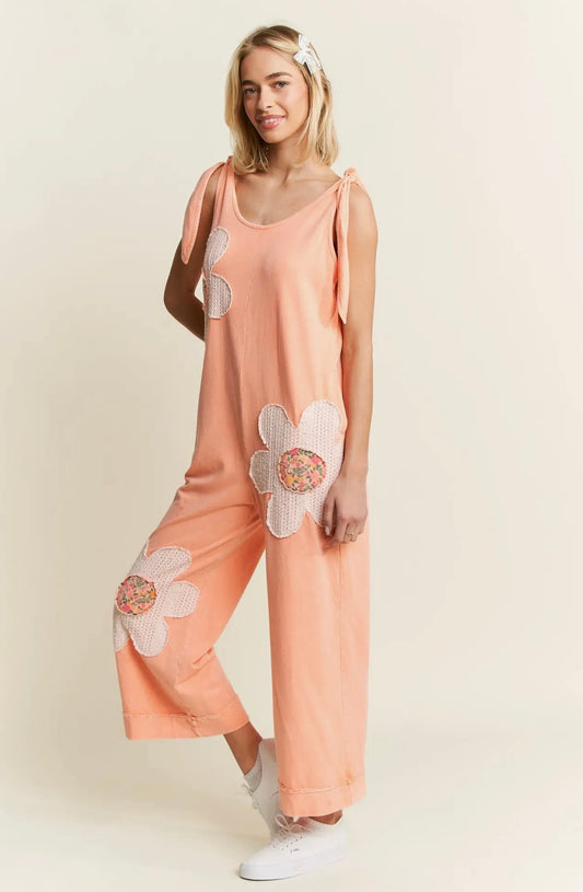 Peach Jumpsuit with flower patch