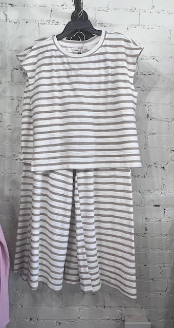 Two piece white/tan stripe set