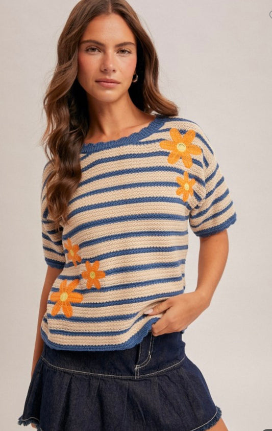 Flower embroidered sweater