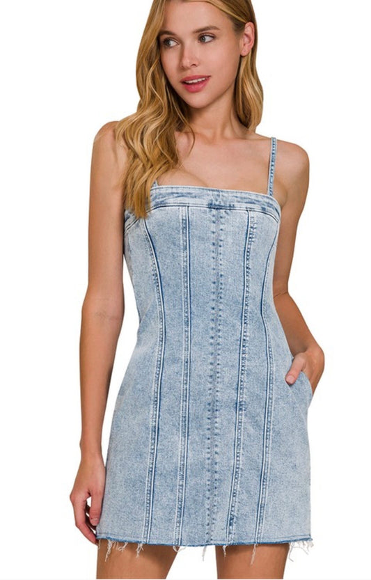 Spaghetti strap denim dress