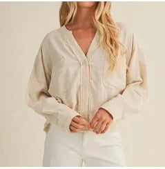 Cream gauze top with lace trim