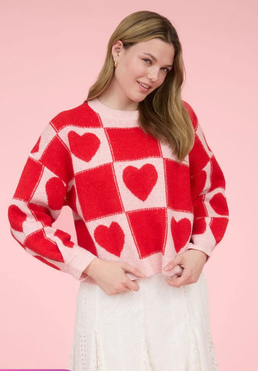 Pink and red heart sweater