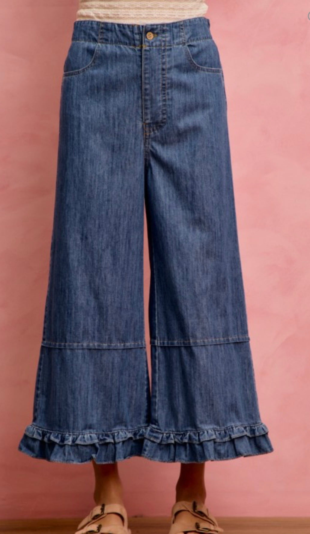 Ruffle hem denim jean