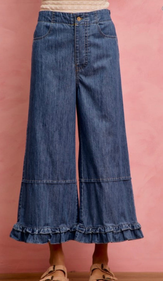 Ruffle hem denim jean