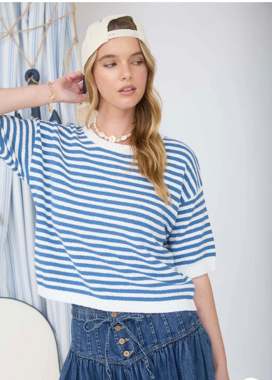 Stripe short sleeve sweater