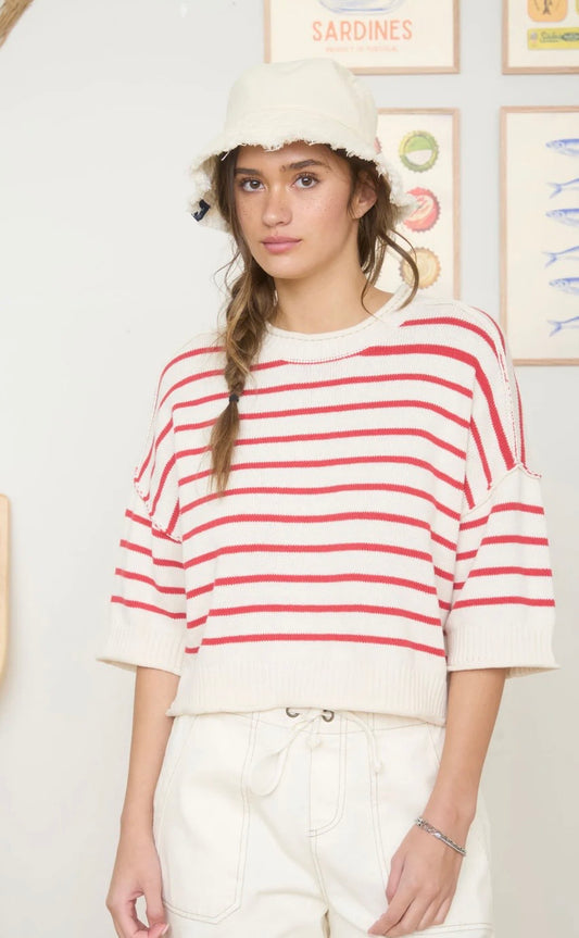 Striped Short sleeve sweater