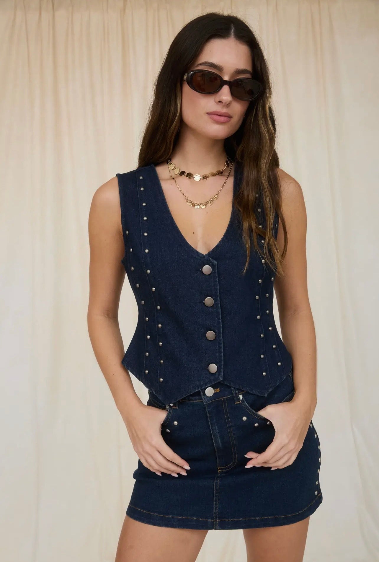 Stud denim vest