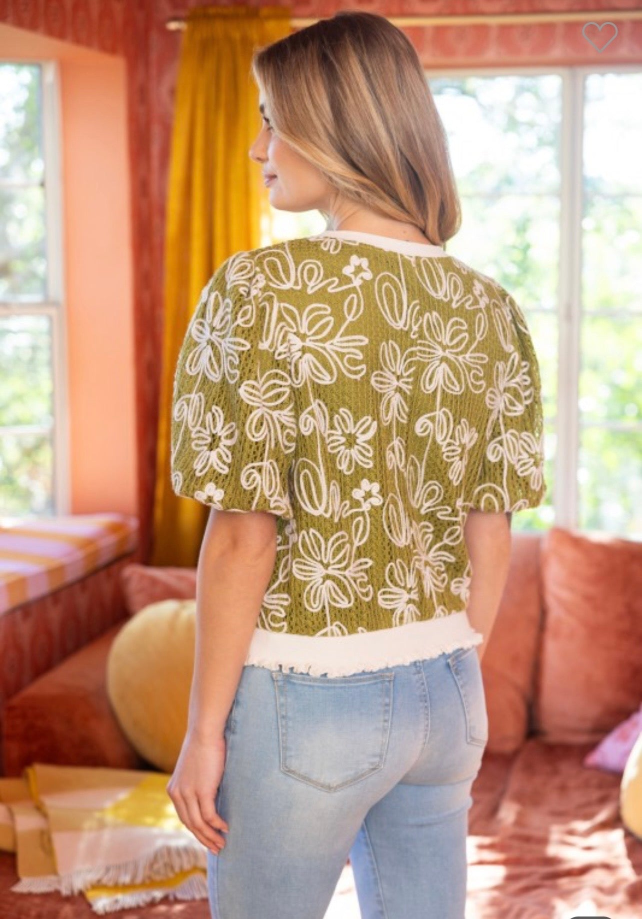 Green/white floral top