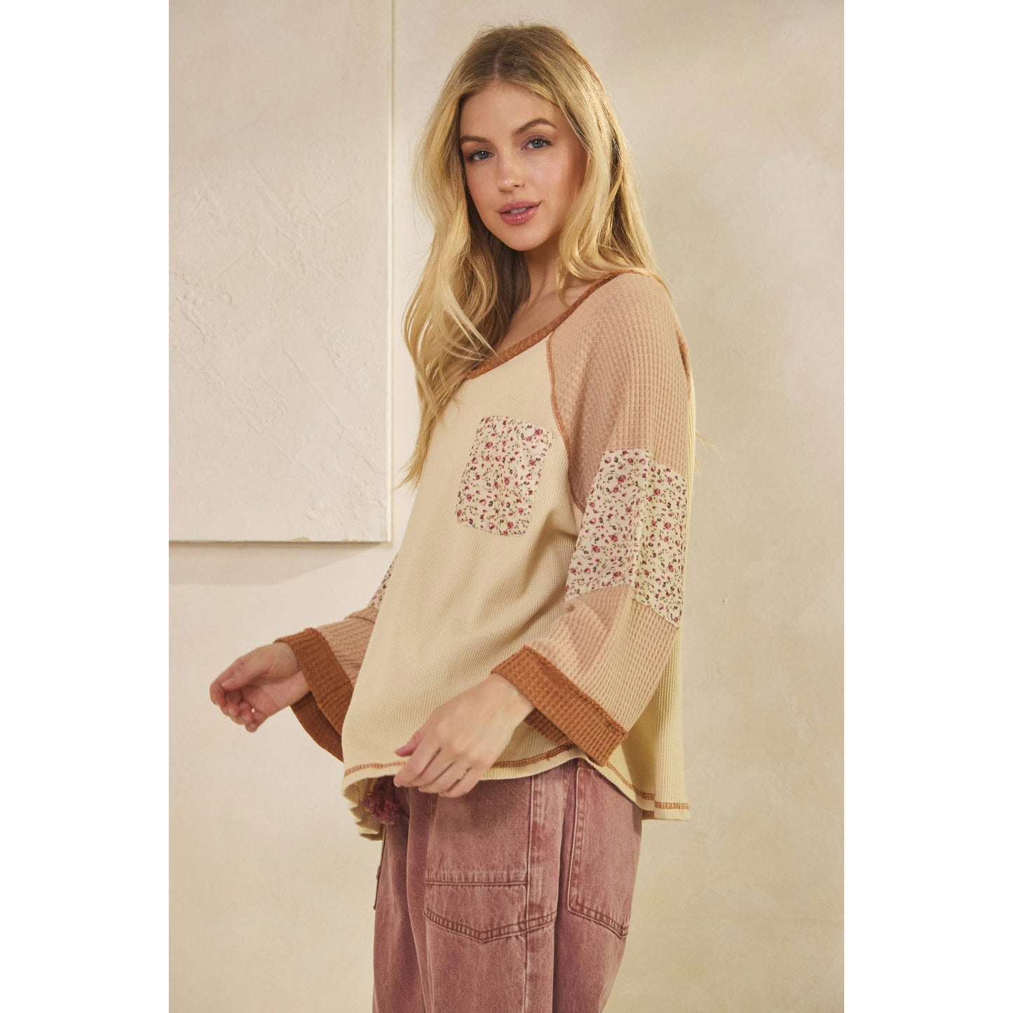 BLOSSOM PATCHWORK WAFFLE TOP (ST7886)