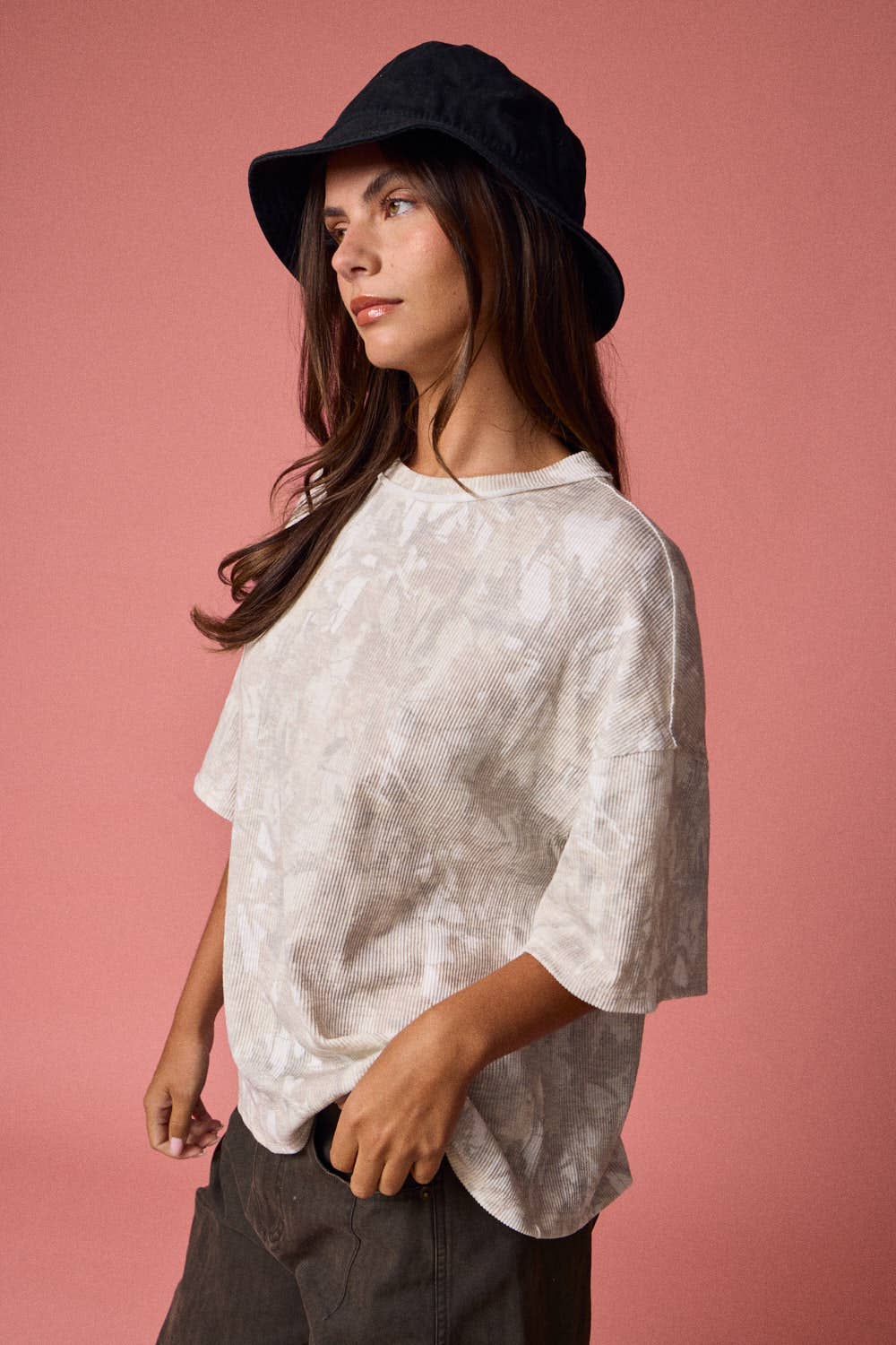 PT51002-NATURE CAMO RIBBED LOOSE FIT SHIRT
