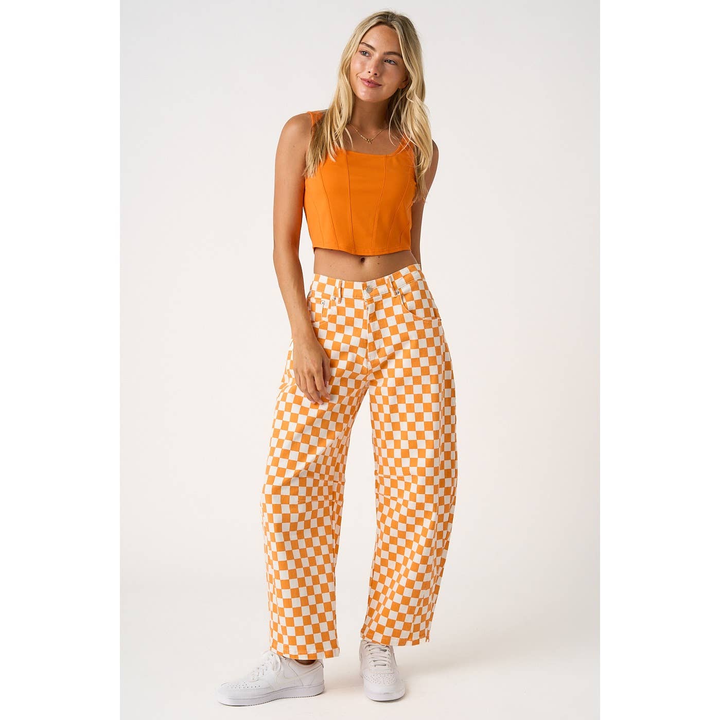 mittoshop - GAME DAY CHECKERED ELASTIC WAIST BARREL PANTS
