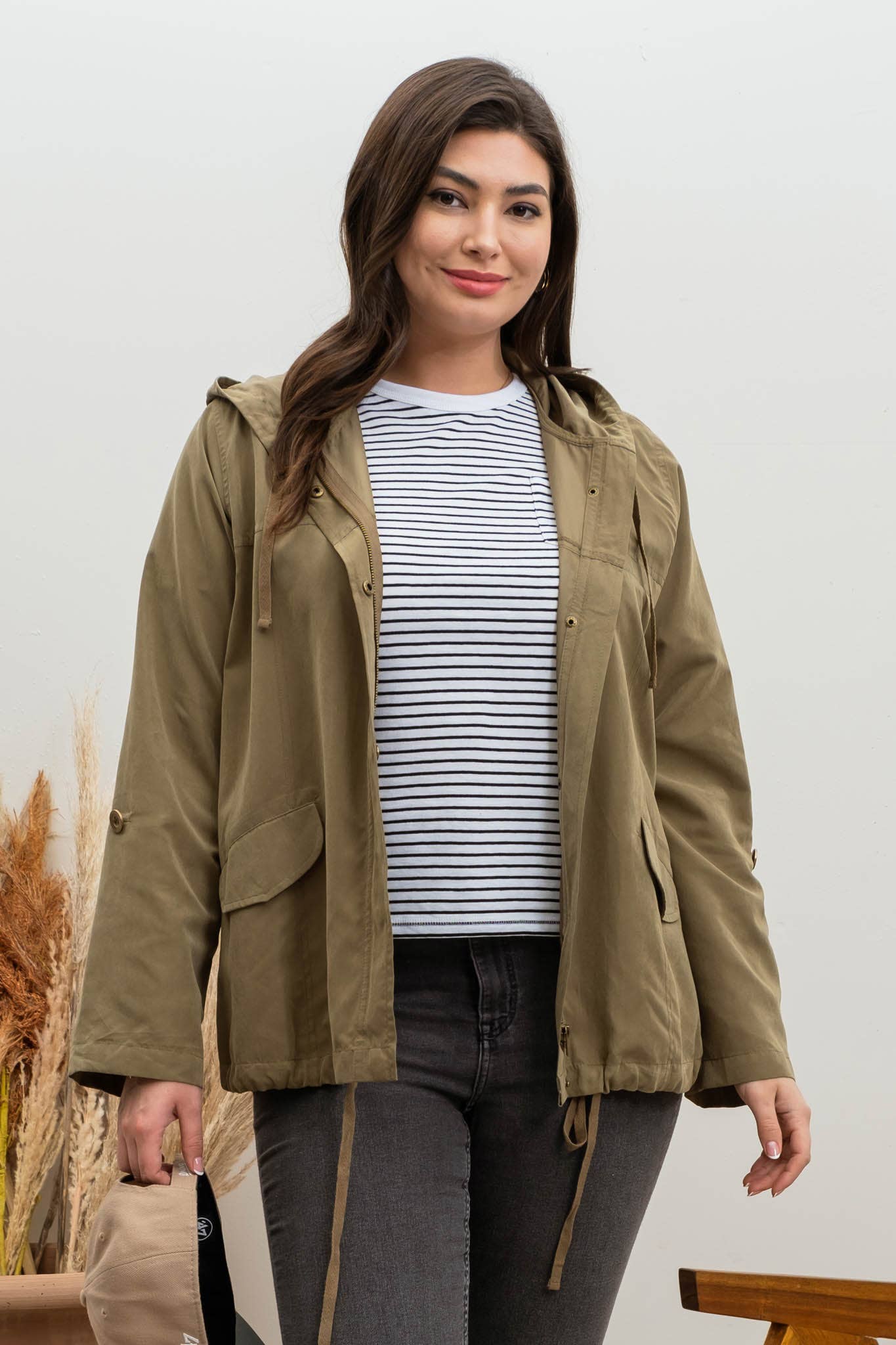 PLUS SNAP BUTTON ZIP UP HOODED JACKET