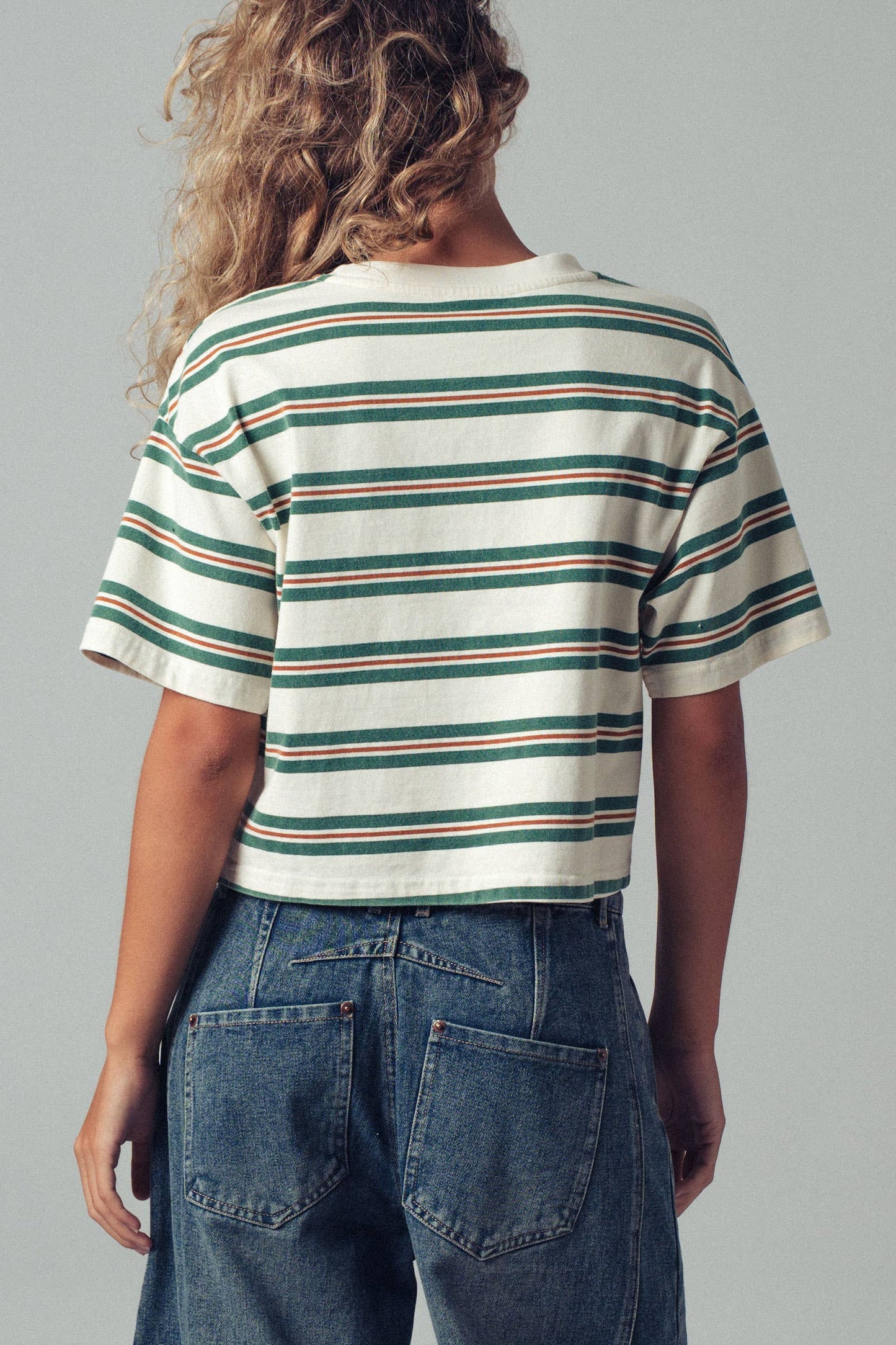Urban Daizy - Vintage Washed Striped Cotton Crop Tee