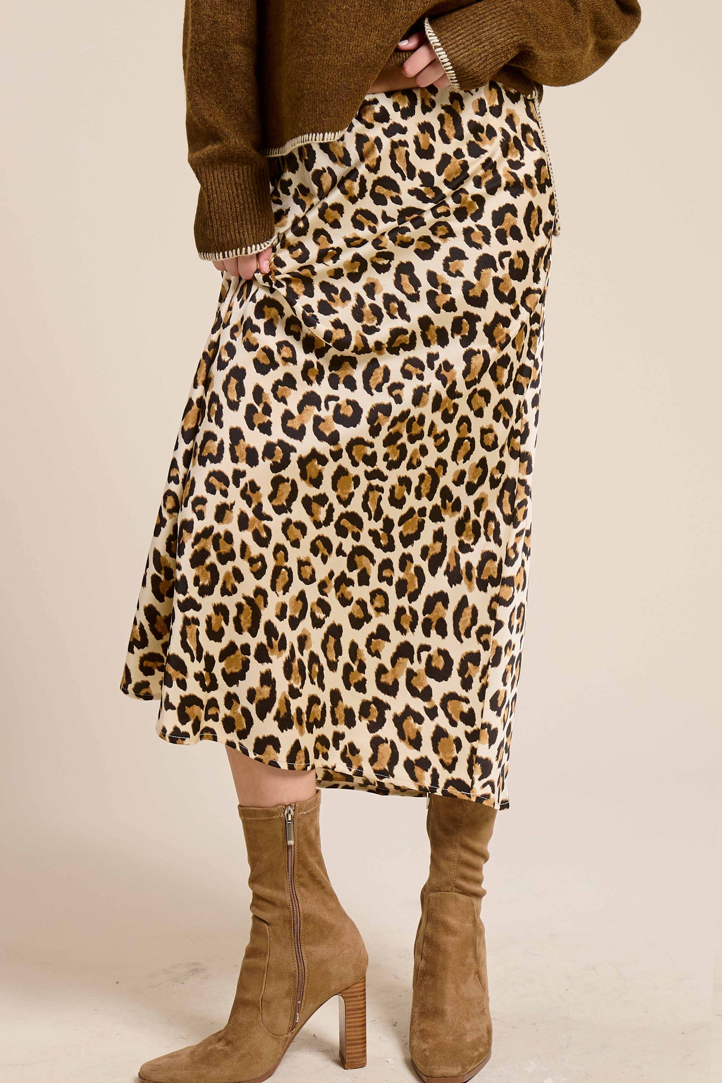 JDP4235-Leopard Dressy Satin Skirt Long Panel Skirt