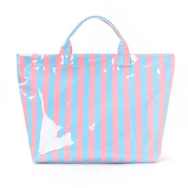 Large Striped Vinyl Tote Bags | 40P595