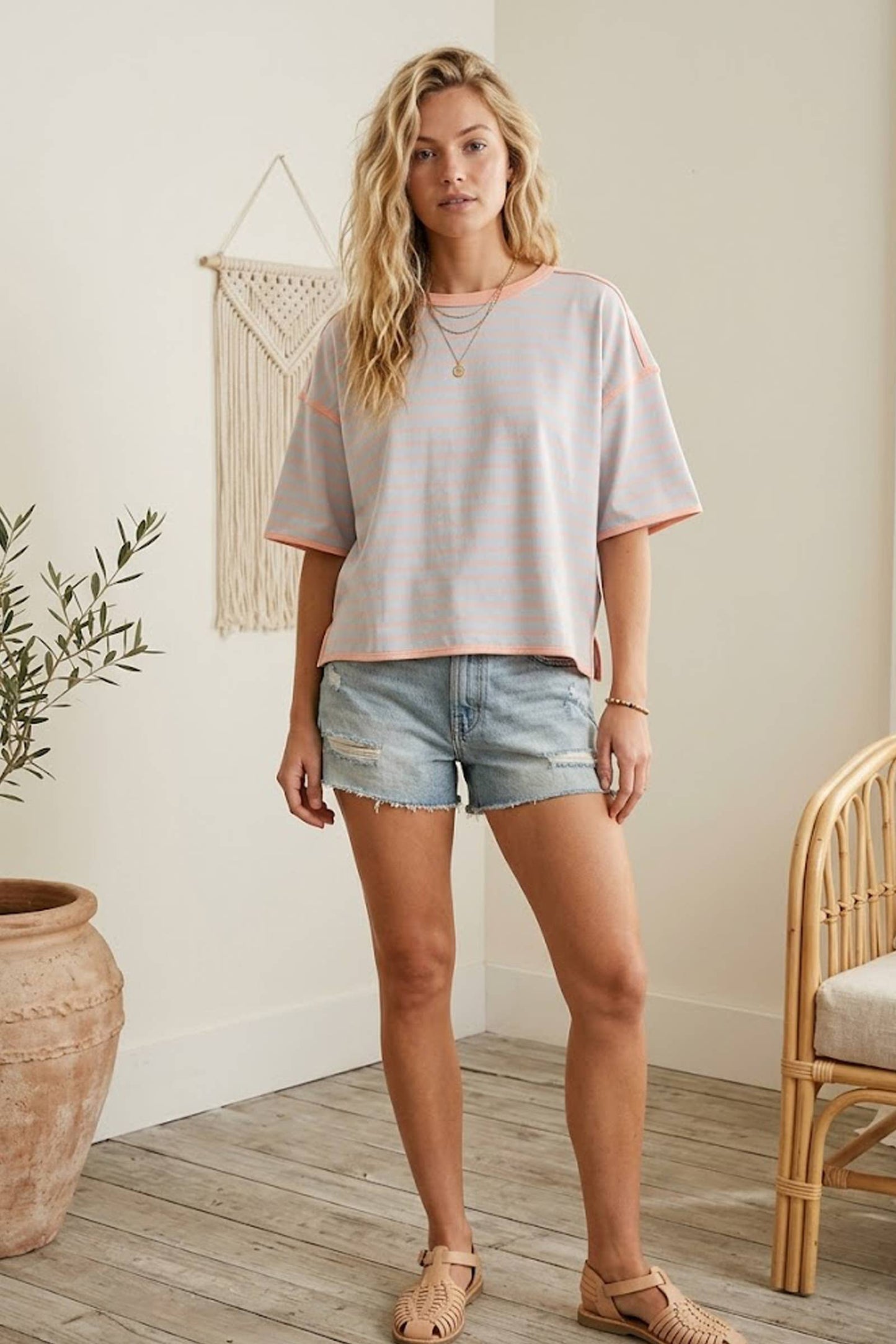 Mint/Blue stripe tee  S&S