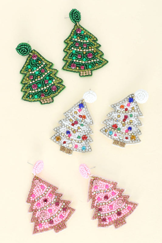 SP Sophia Collection - Embroidered & Jeweled Beaded Christmas Tree Dangle Earrings