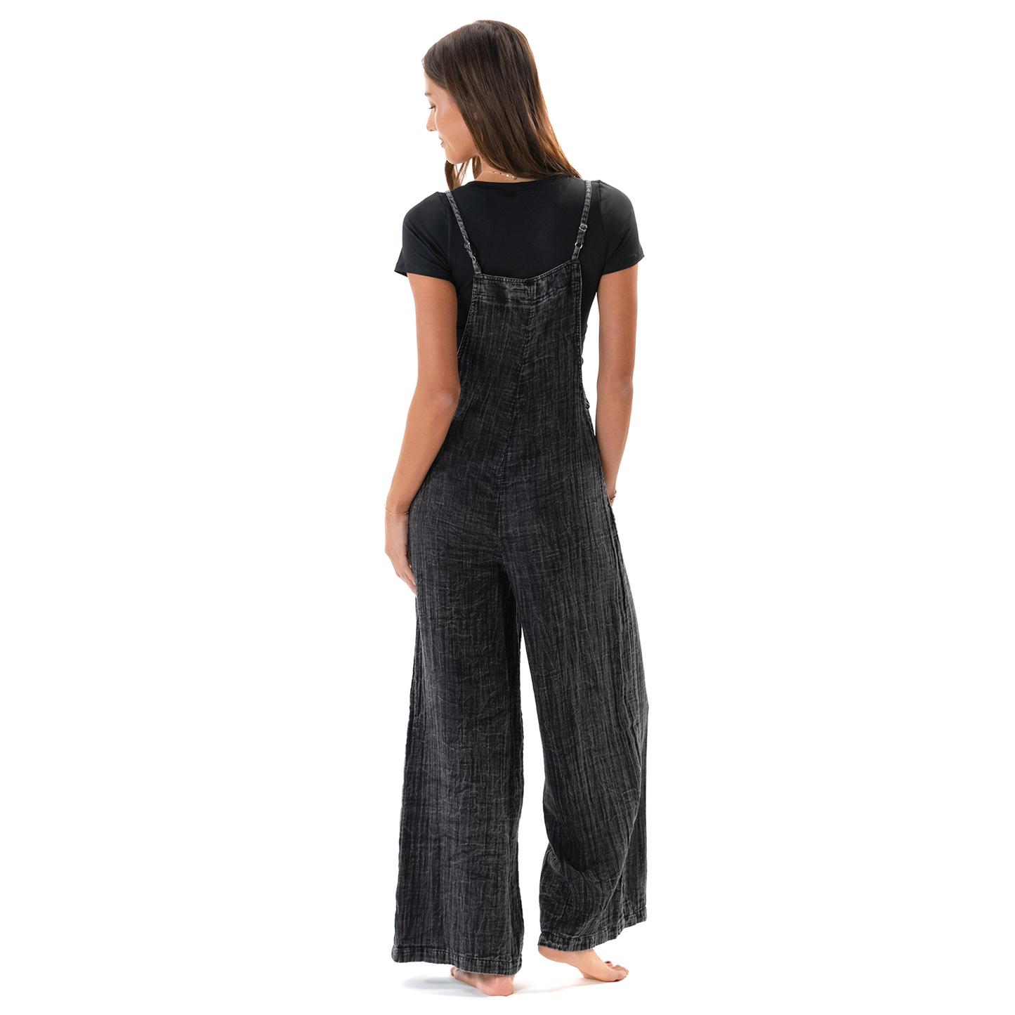 Vintage Black Cotton Nomad Jumpsuit with Adjustable Straps