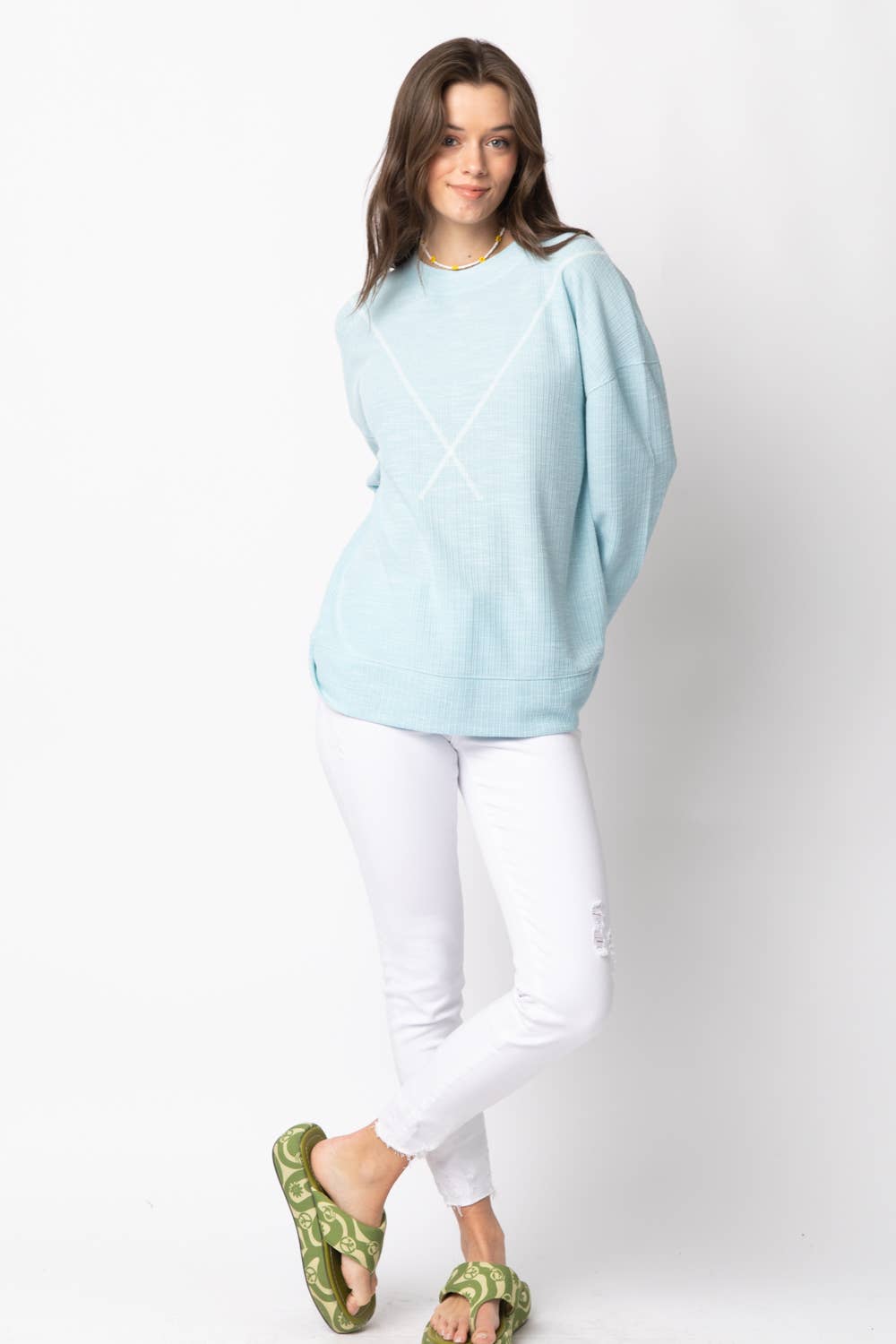 VERY J - NT10897-Ribbed Knit V Stitch Top