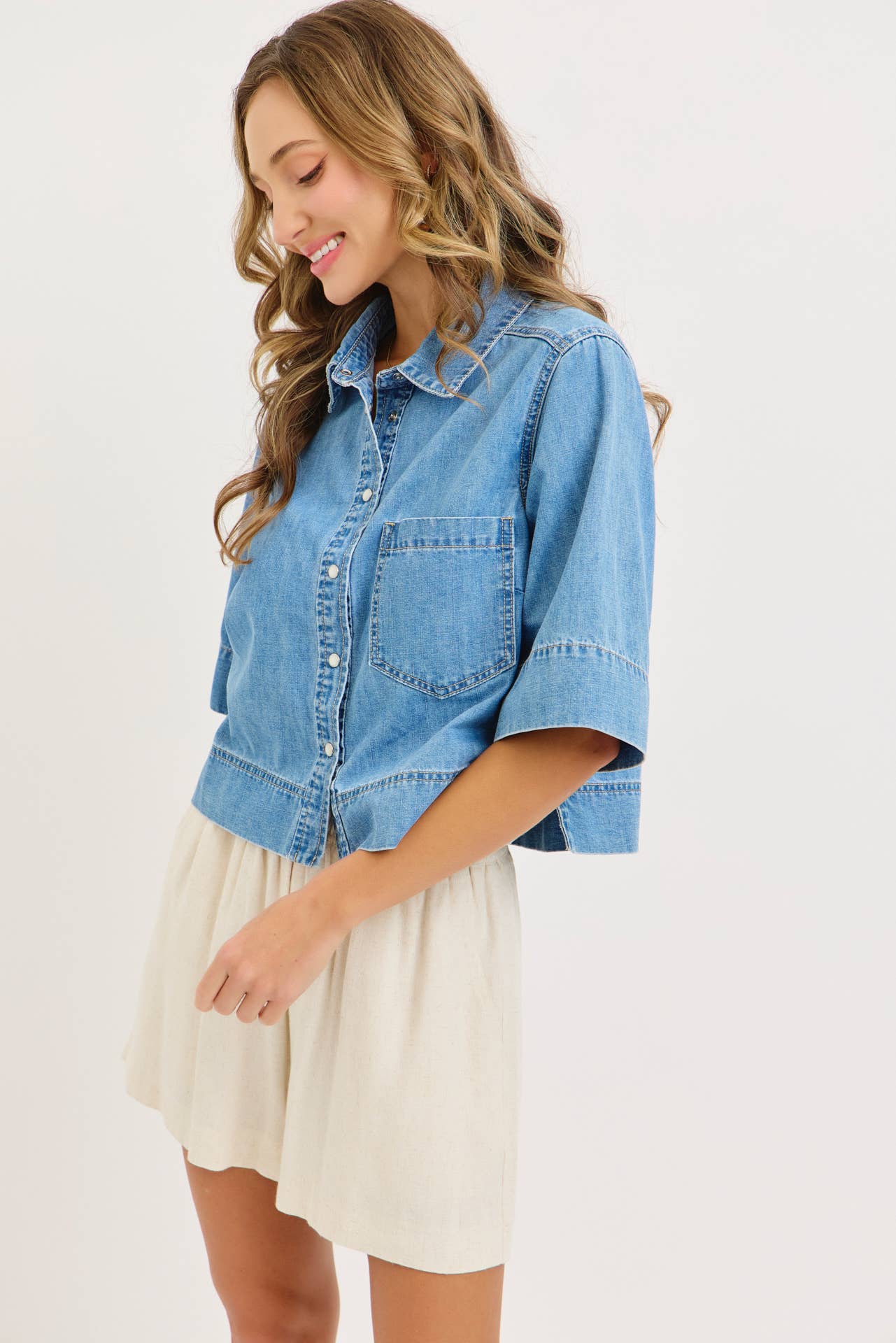 Sweet Lovely by Jen - CASUAL EVERYDAY EFFORTLESS DENIM BUTTON DOWN SHIRT