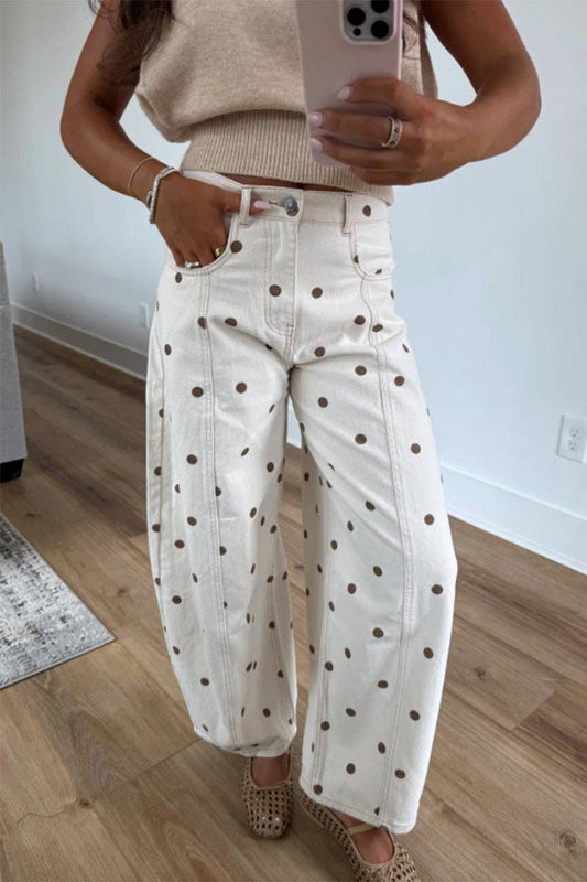 Mccolin - Relaxed Polka Dot Barrel-Leg Pants