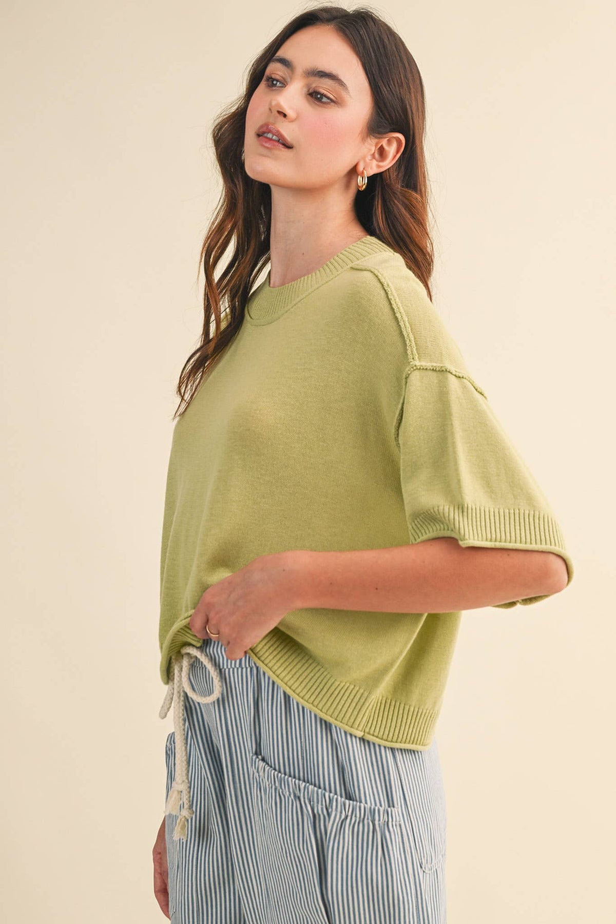 pineapple color short sleeve sweater
