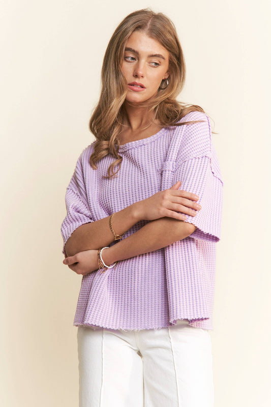 Mineral Washed Waffle Knit Short Sleeve Top