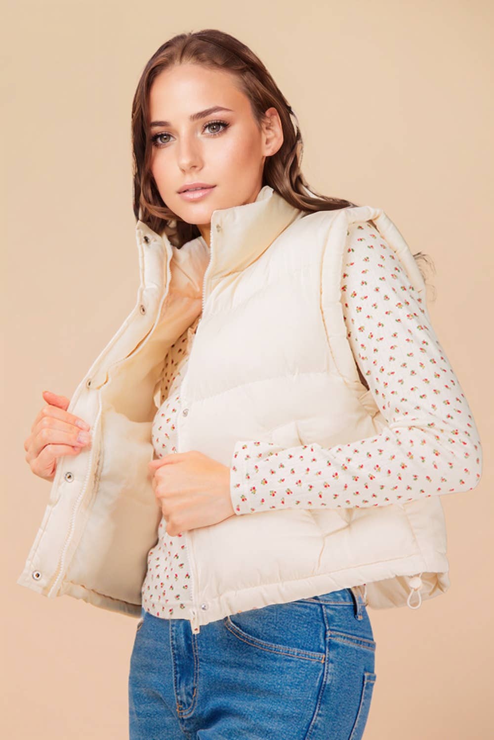 NJ90283-Mock Neck Casual Puffer Vest