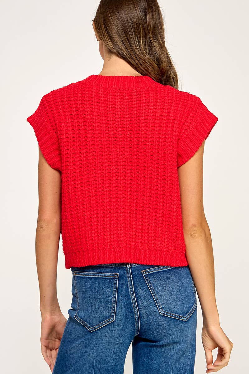 CHUNKY KNIT BUTTON-FRONT VEST TOP