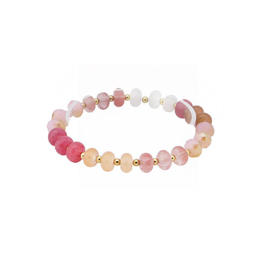 What's Hot - Pink and Red Natural Stone Beaded Stretch Bracelet