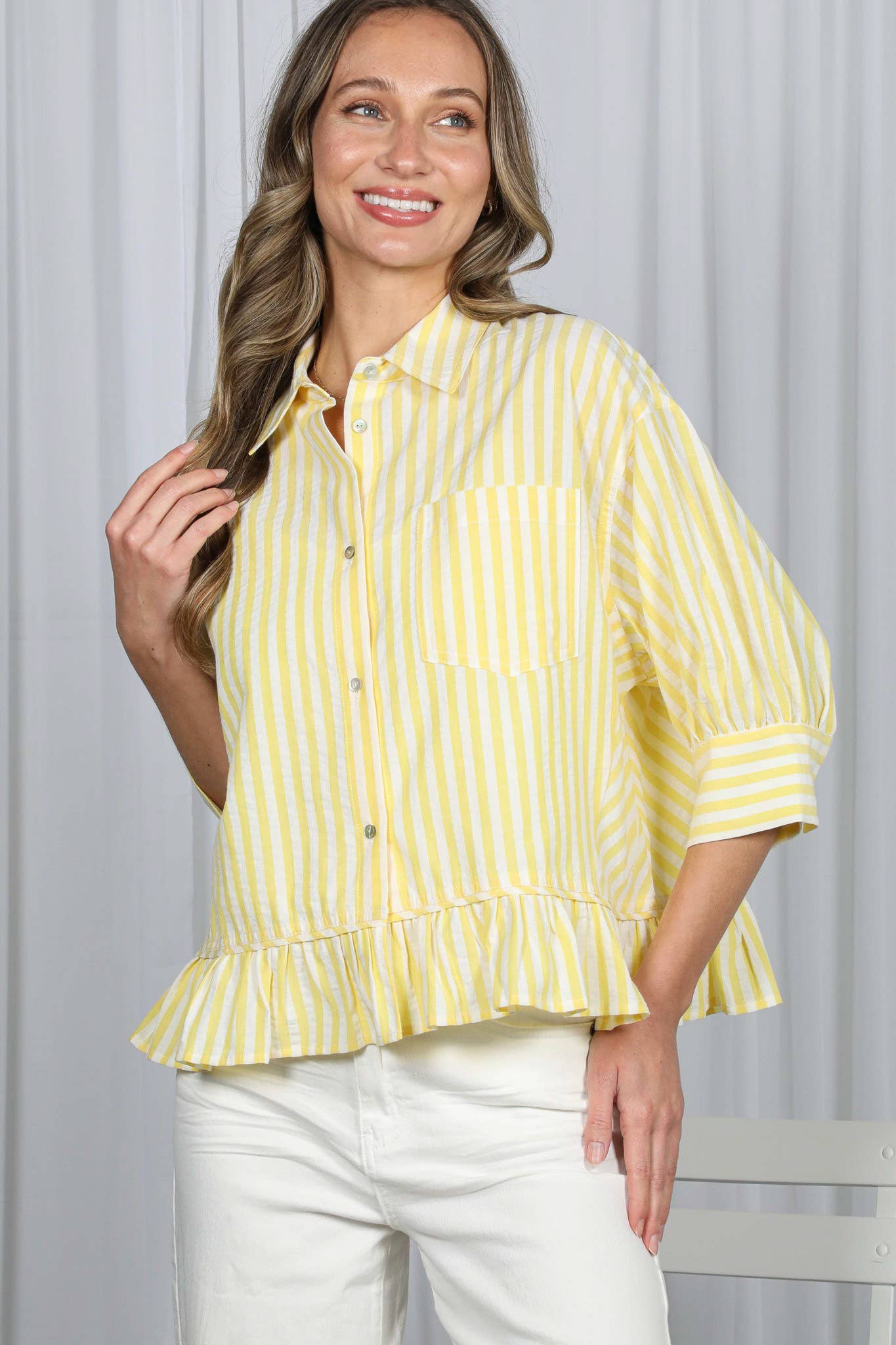 Pocket Detail Ruffled Hem