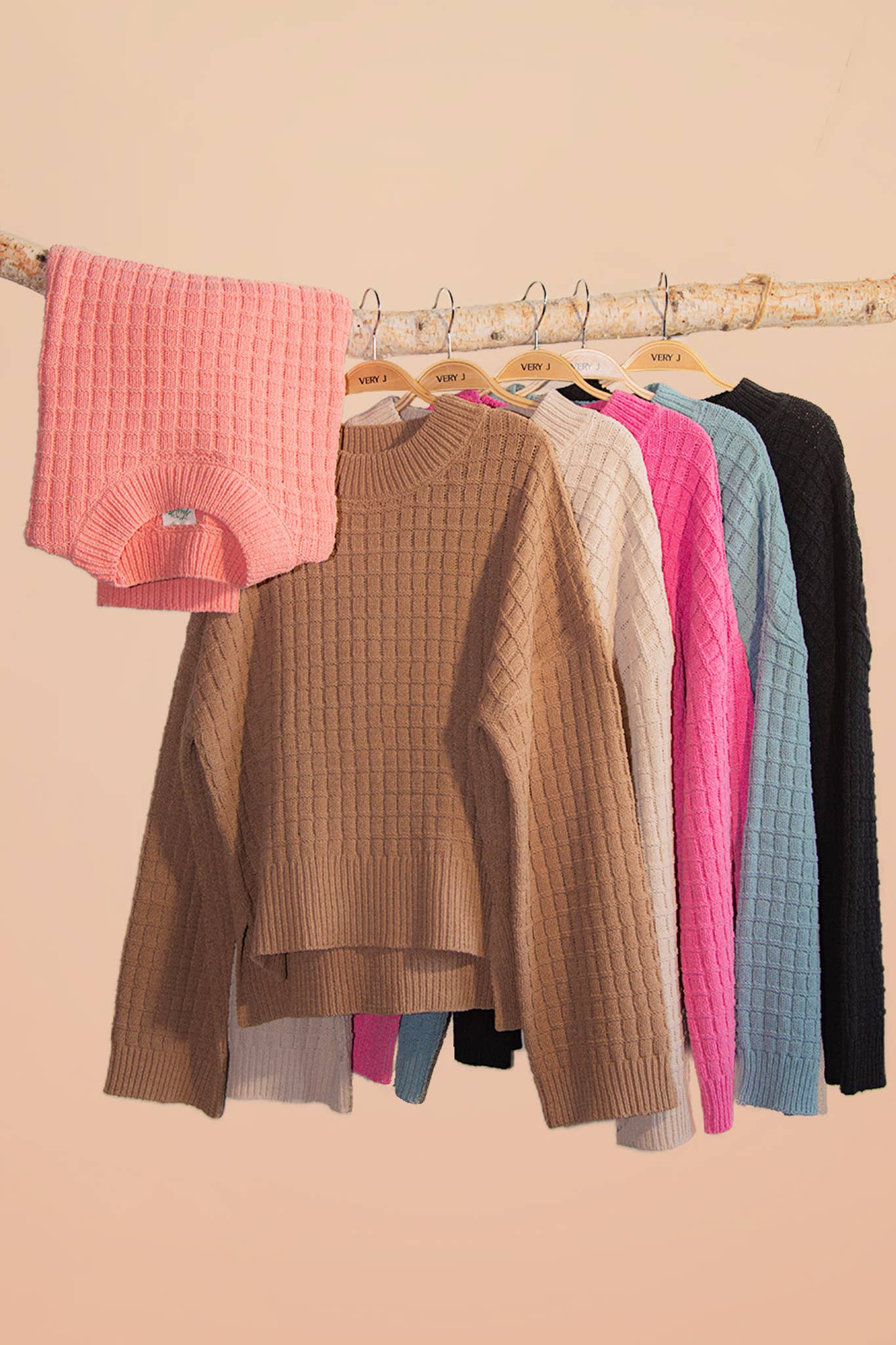 12W3518N-Oversized Textured Solid Casual Knit Sweater Top