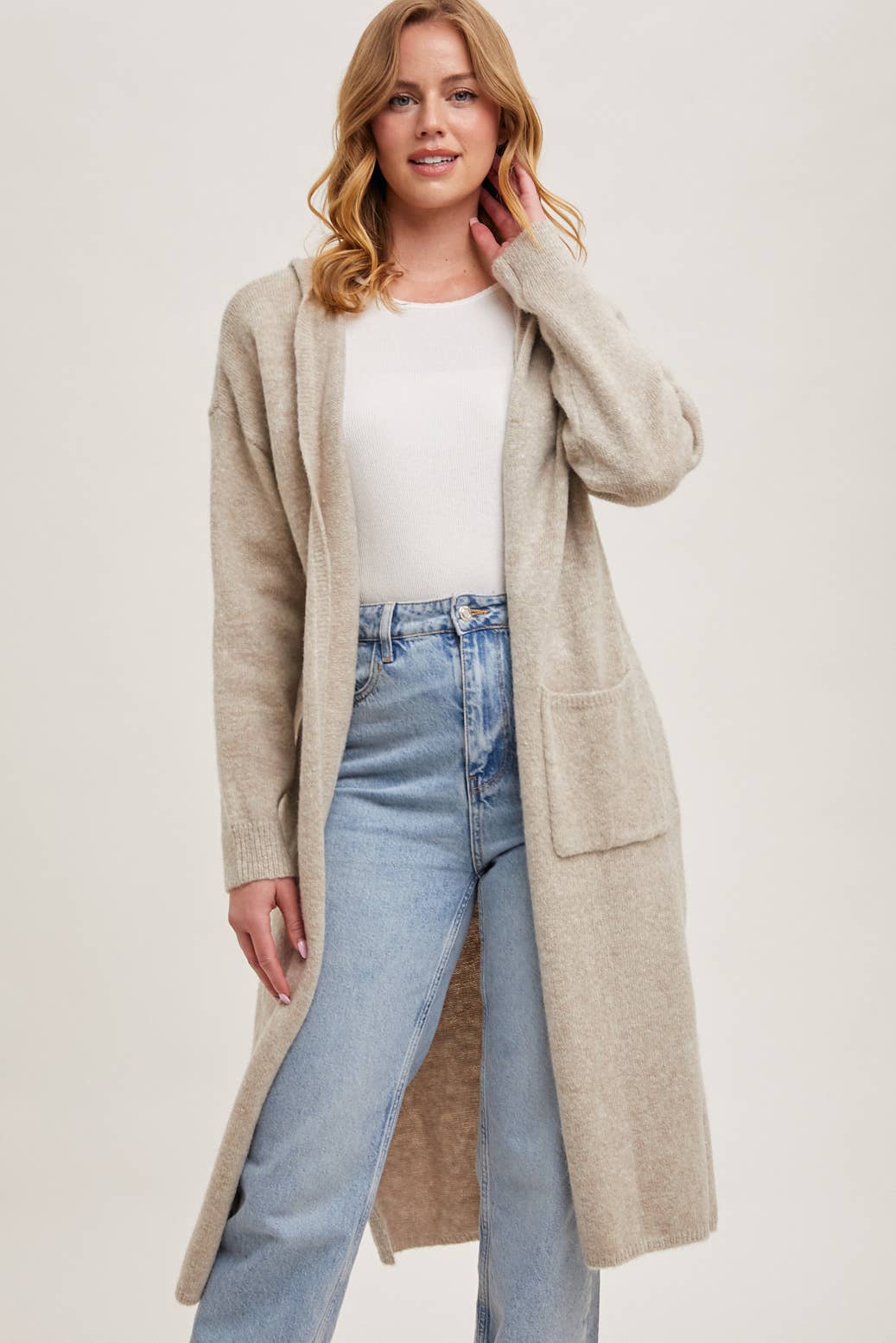 LONGLINE HOODIE OPEN FRONT CARDIGAN