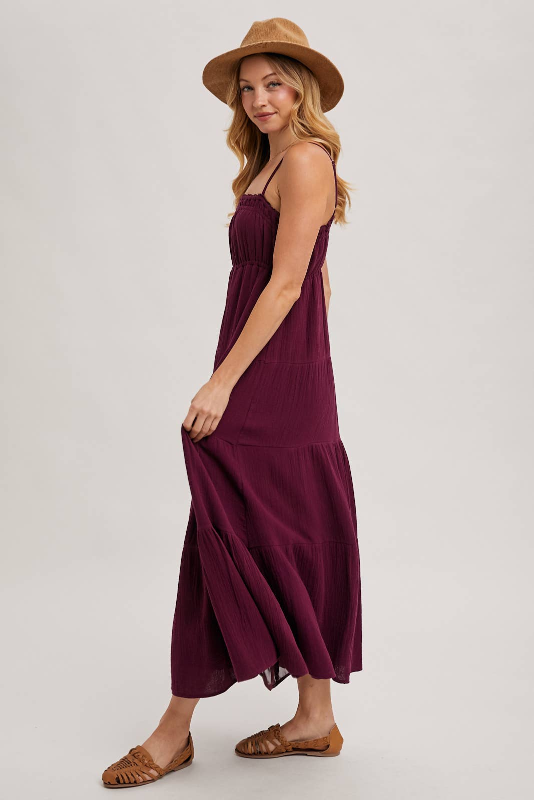 SMOCKED RUFFLE TRIM TIERED MAXI SUNDRES