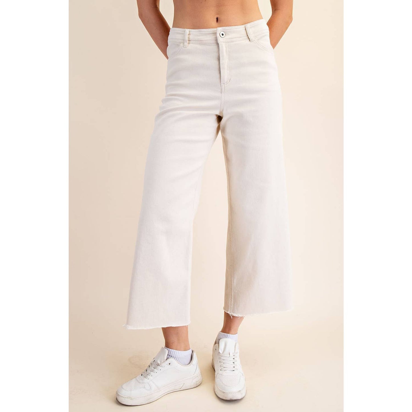 COTTON TWILL WIDE LEG ANKLE PANT