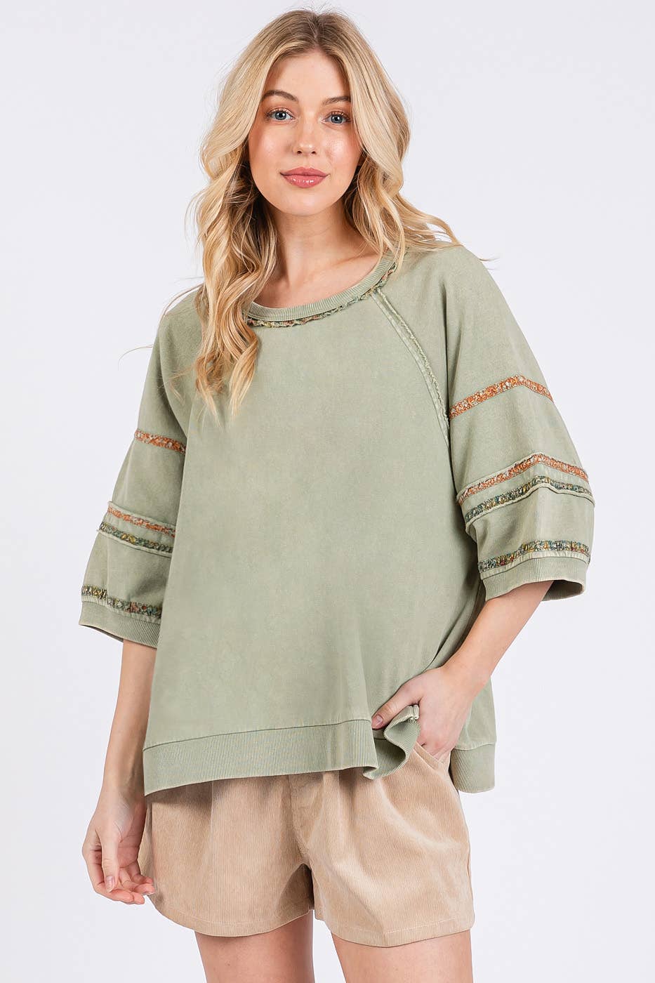 CONTRAST TRIM MINERAL WASH FRENCH TERRY TOP