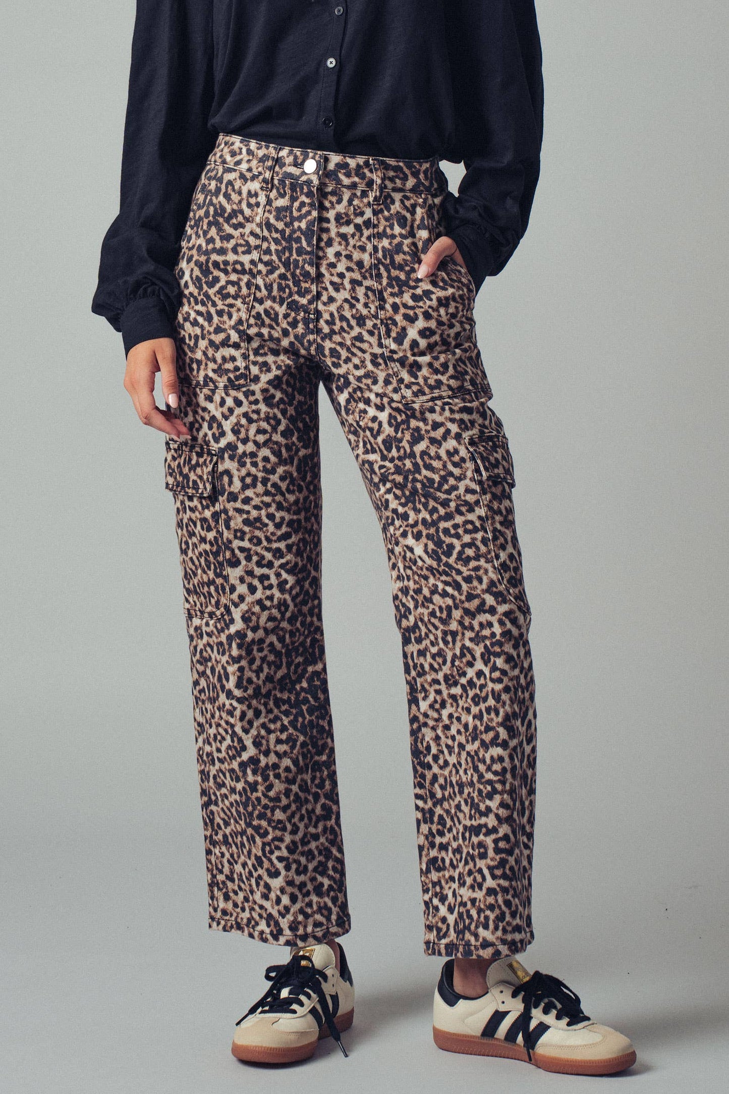 Leopard Print Cropped Cargo Pants